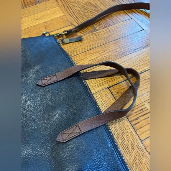 Madewell Zip-top Transport Crossbody Black and Brown Leather Bag